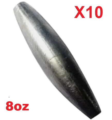 10-Pack 8-Ounce Barrel Sinkers for Saltwater and Freshwater Fishing