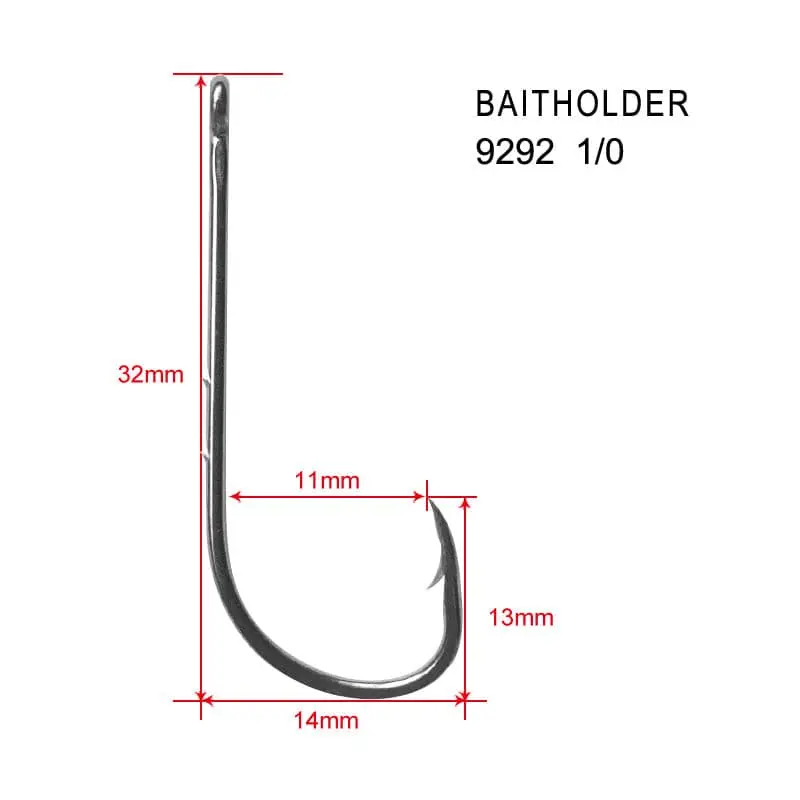 100-Pack Chemically Sharpened Baitholder Hooks – Size 1/0, Straight Eye Design
