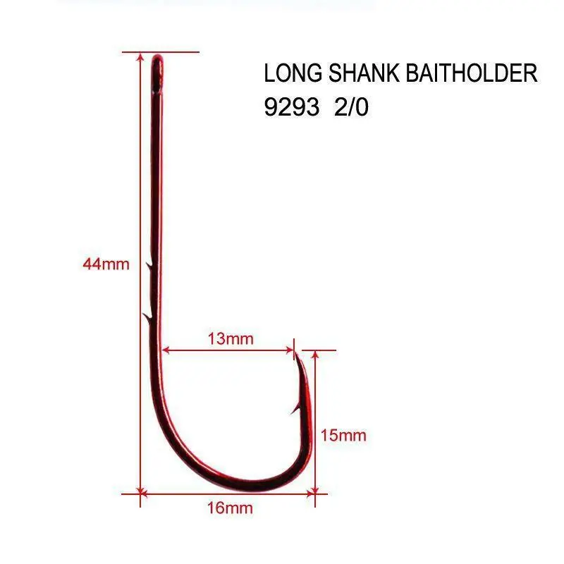 100-Pack Red Long-Shank Baitholder Hooks – Size 2/0