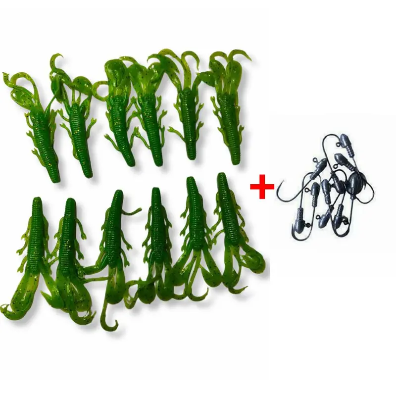 12-Pack 10cm Yabbie-Style Soft Lures – Includes 10 Bonus Green Jig Heads