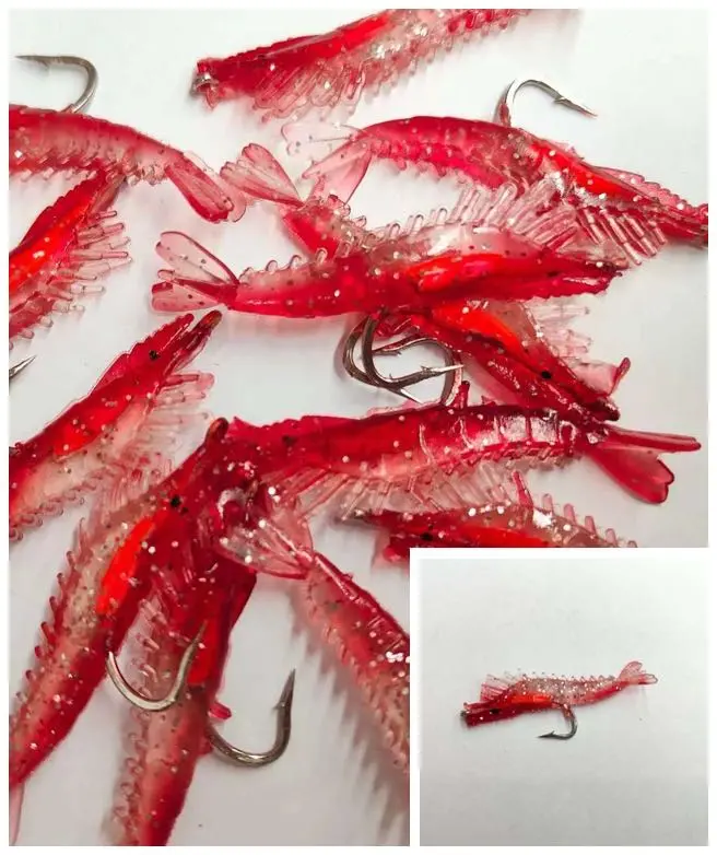 12-Pack 65mm Shrimp-Style Hard Bait Lures – 3g, Red Finish with Integrated Hooks