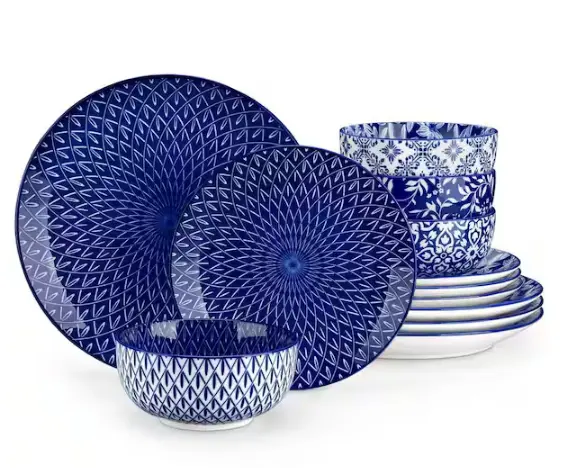 12-Piece Blue Porcelain Dinnerware Collection