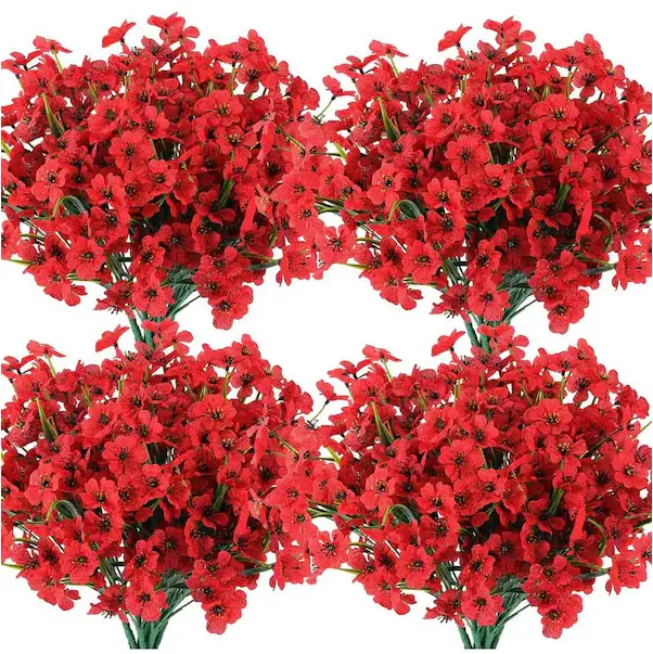 14-Inch UV-Resistant Red Artificial Flowers – Weatherproof Outdoor Décor