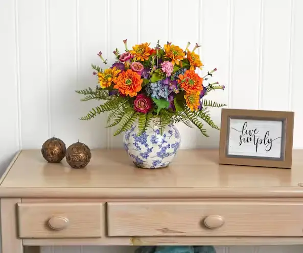 15-Stem Mixed Artificial Floral Arrangement – Pre-Styled Vase Display
