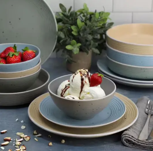 16-Piece Dual-Bowl Stoneware Dinnerware Set in Mixed Finishes