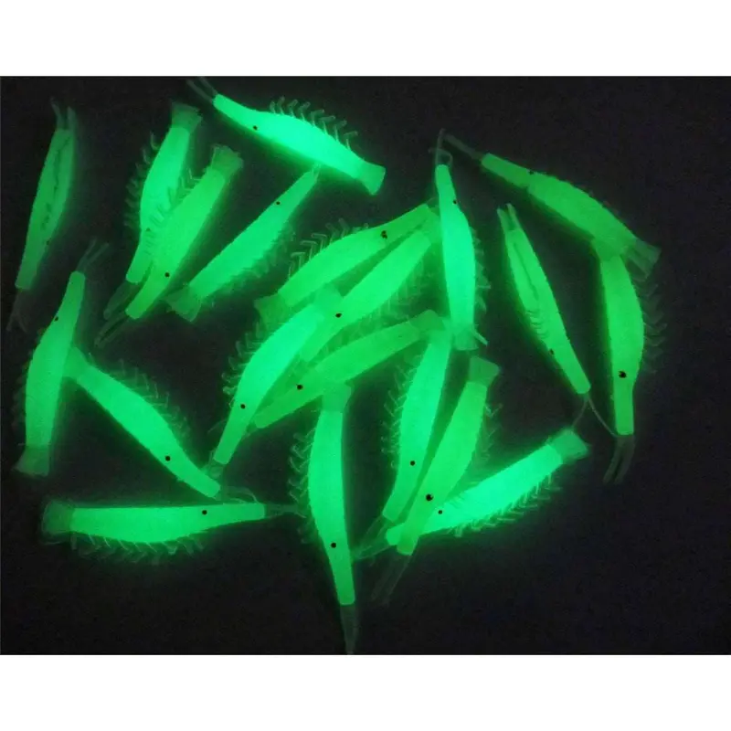 20-Pack Soft Plastic Glow Prawn Lures – 65mm Luminescent Shrimp Imitations