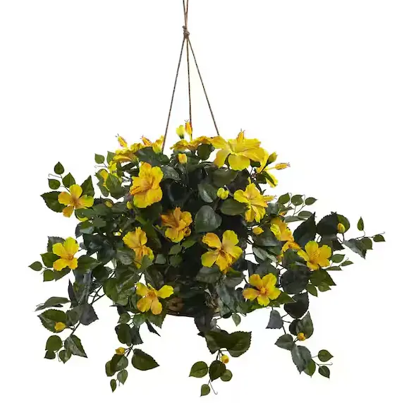 22-Inch Artificial Hibiscus Hanging Basket – Tropical Indoor/Outdoor Décor