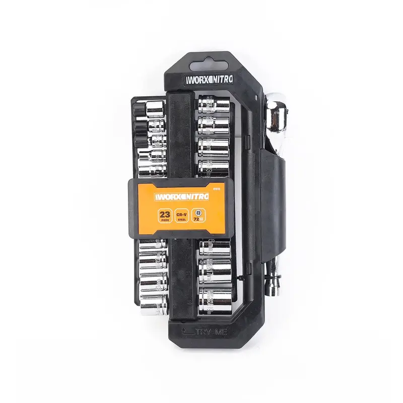 23-Piece Dual-Drive Socket Set (1/4″ & 3/8″) with Rotating Storage Rack