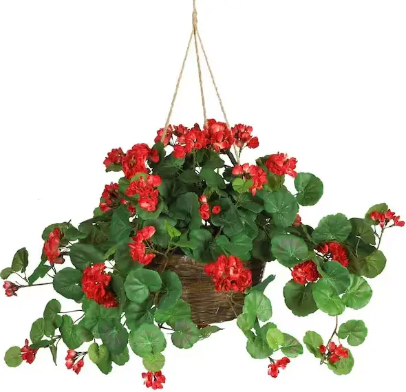 24-Inch Artificial Geranium Hanging Basket – Silk Finish