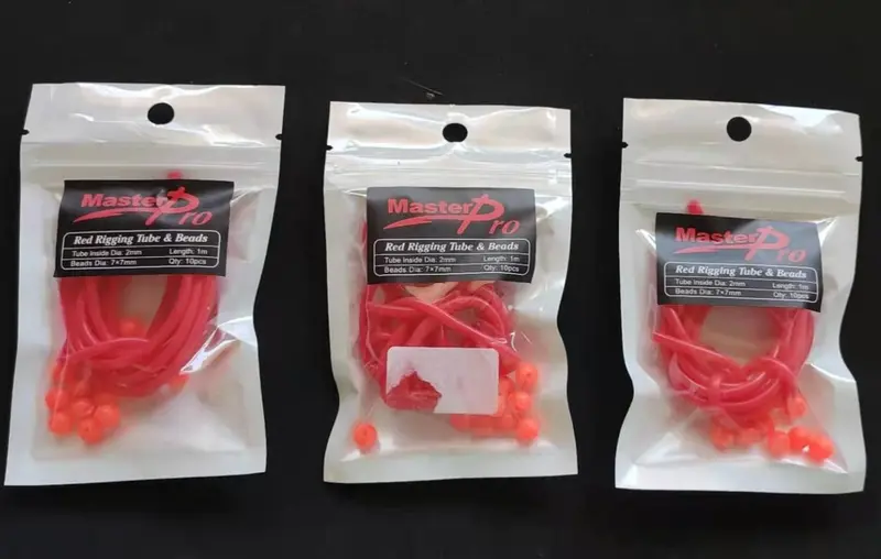 3-Pack Luminescent Red Rigging Tubes & Beads – 1-Meter Glow-in-the-Dark Setup for Bait Presentation