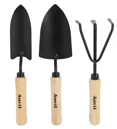 3-Piece Classic Wood-Handle Garden Tool Set: Trowel, Cultivator, Transplanter