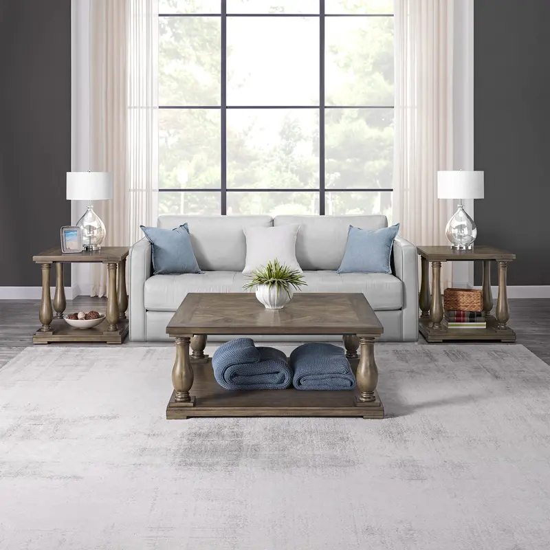 3-Piece Coffee Table Set – Nested Ottoman and Side Tables