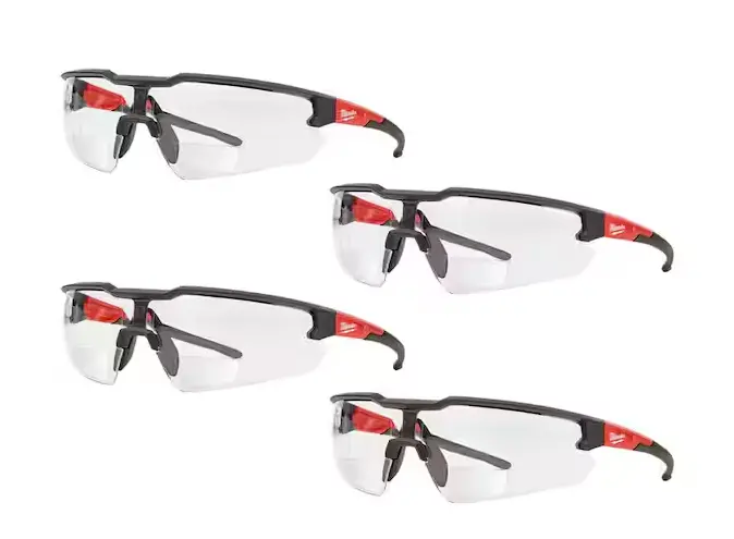 4-Pack +1.50 Magnification Bifocal Safety Glasses with Scratch-Resistant Lenses