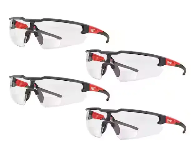 4-Pack +2.50 Magnification Bifocal Safety Glasses with Scratch-Resistant Lenses