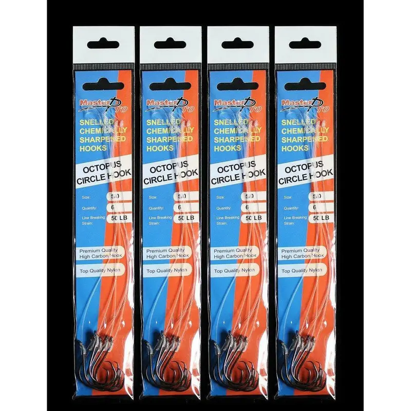 4-Pack Heavy-Duty Pre-Tied Octopus Circle Hooks – Sizes 5/0 & 6/0 for Large Pelagics