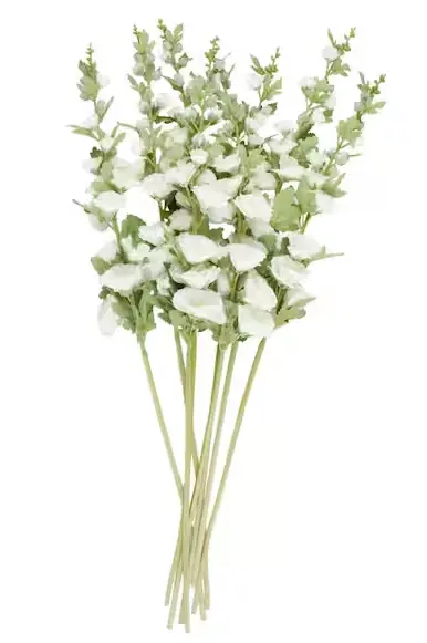 44-Inch White Hollyhock Stem with Blue-Toned Petals – Lifelike Faux Flower