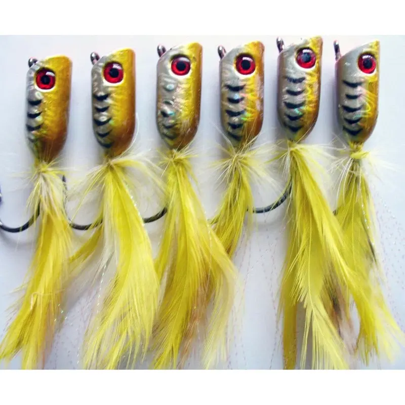 6-Pack Large Surf Popper Lures – High-Visibility Yellow Topwater Action