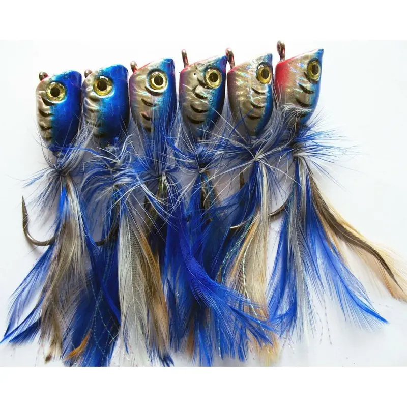 6-Pack Medium Surf Popper Lures – Blue Finish, High-Visibility Topwater Action