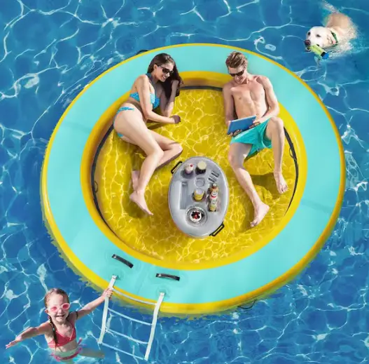 8-Foot Round Inflatable Floating Dock – Hammock-Style Water Platform for Lounging
