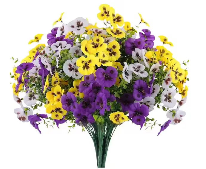 8-Inch Multicolor Artificial Pansy Blooms – Purple, Yellow & White Mix