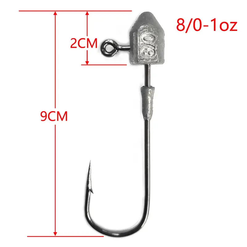 9-Piece Heavy-Gauge 8/0 Chemically Sharpened Jig Heads – 1-Ounce Saltwater Tackle