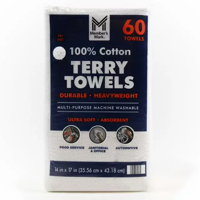 Absorbent 100% Cotton Terry Hand Towels – 14″ x 17″, 60-Pack