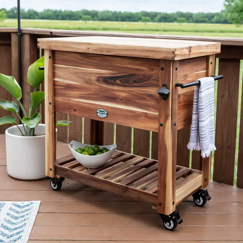 Acacia Wood 100-Quart Outdoor Patio Cooler