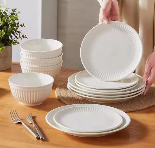All-White 12-Piece Porcelain Dinnerware Set
