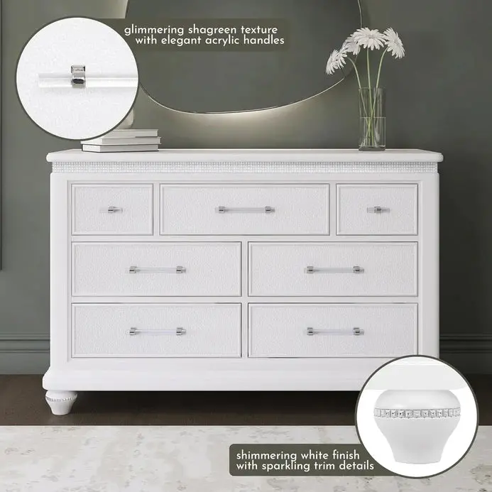 Amélie 7-Drawer Dresser – Shimmering White (Open-Box Store Sample)