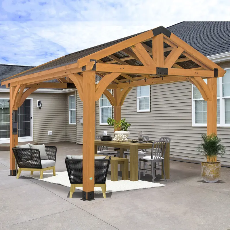 Arlington 12×12 Gazebo with Built-in Electrical System – Light Brown