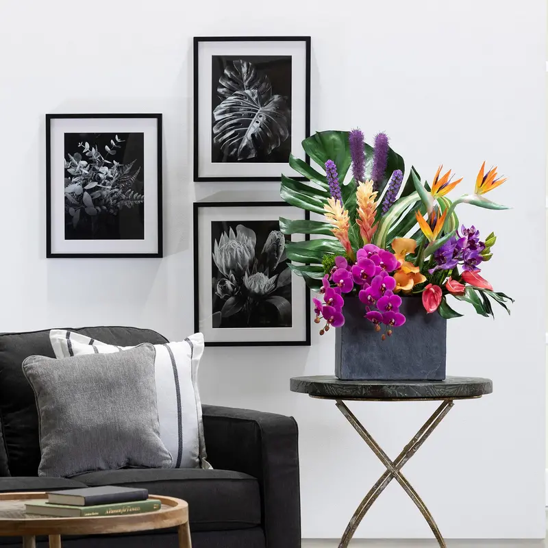 Artificial 34″ Tropical Floral Arrangement – Lifelike, Low-Maintenance Décor