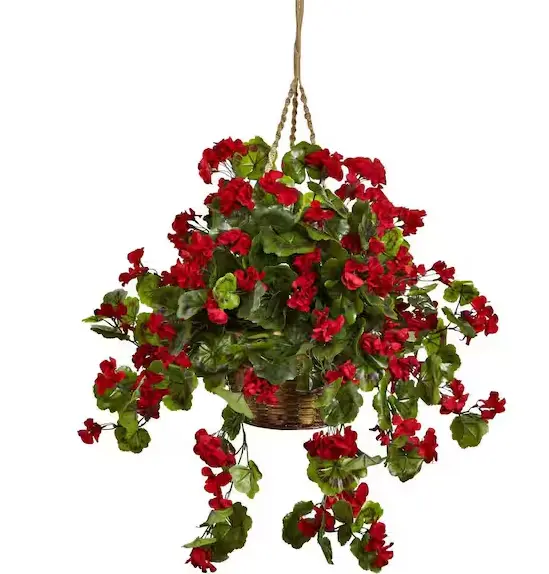 Artificial Geranium Hanging Basket – Vibrant Faux Flower Planter