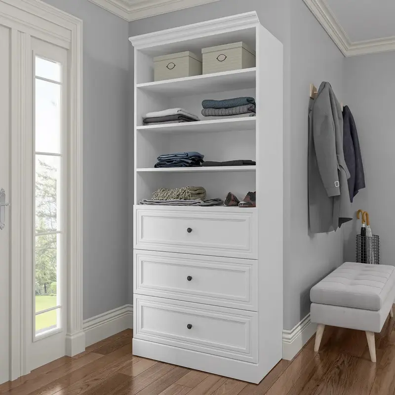 Audrea 36-Inch White Storage Unit with Three Soft-Close Drawers