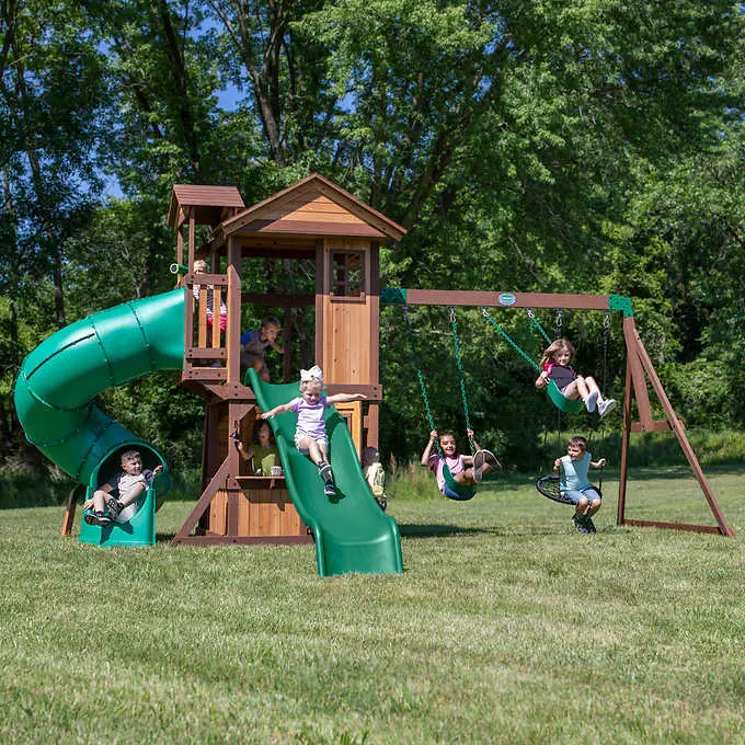 Backyard Discovery Tacoma Falls Outdoor Playset with Slide and Swings