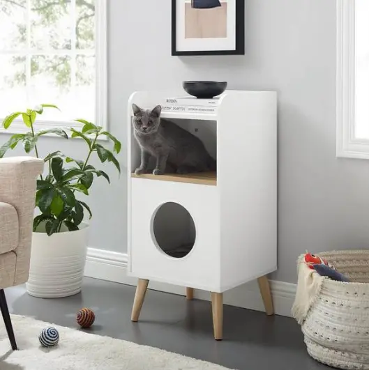 Becky White Cat Tree Bookshelf – 32-Inch Vertical Storage and Perching Unit