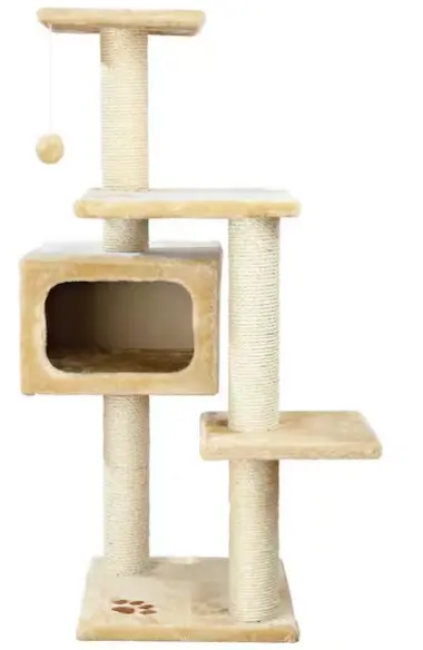 Beige Palamos Cat Tree with Condo, Perches & Hanging Toys