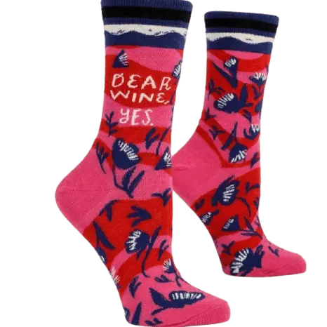 Blue Q ‘Dear Wine’ Cushioned Crew Socks for Women
