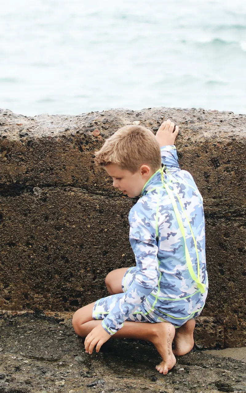 Boys’ Blue Camo UPF 50+ Short-Body Swim Suit