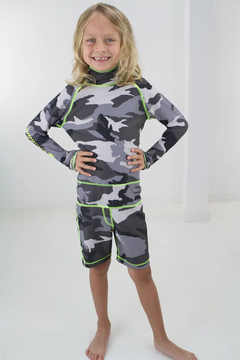 Boys’ Grey Camo UPF 50+ Short-Body Swim Suit