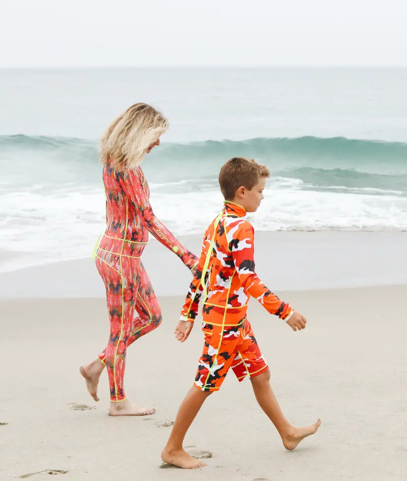 Boys’ Red Camo UPF 50+ Short-Sleeve Swim Suit