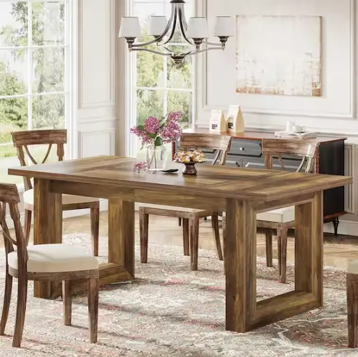 Brown Wood Sled-Style Rectangular Dining Table – 63 Inches