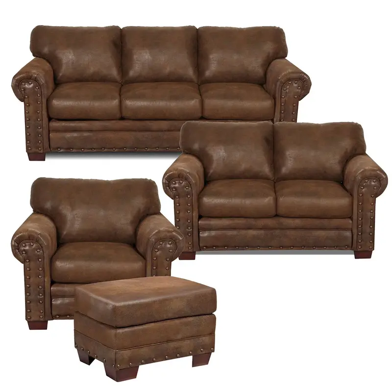 Buckskin Nailhead Trim 4-Piece Living Room Ensemble
