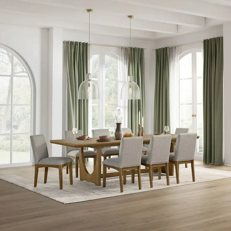 Carmel Valley Rustic Farmhouse Dining Set – Table and 8 Upholstered Chairs