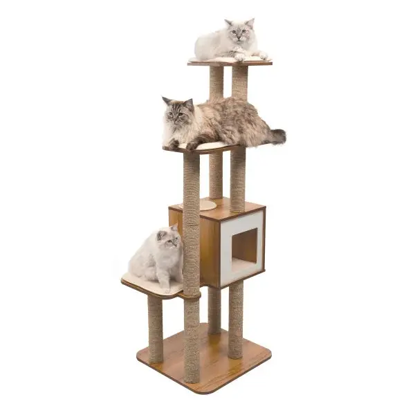 Catit Vesper High Base XL Cat Tree — 5-Tier Walnut Tower with Enclosed Condo
