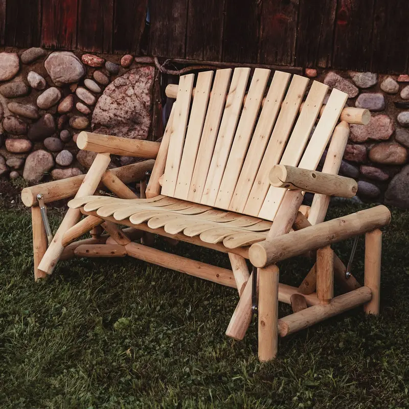 Cedar Log Glider Bench with Smooth Rocking Motion