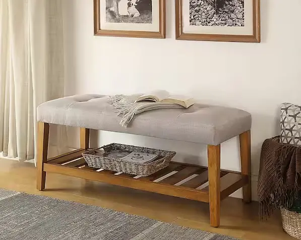 Charla Fabric-Covered Storage Bench – Compact, Stylish Design