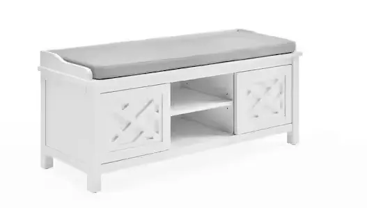 Coventry White Storage Bench – 45″ Wide, Wood with Cushion & Interior Compartment