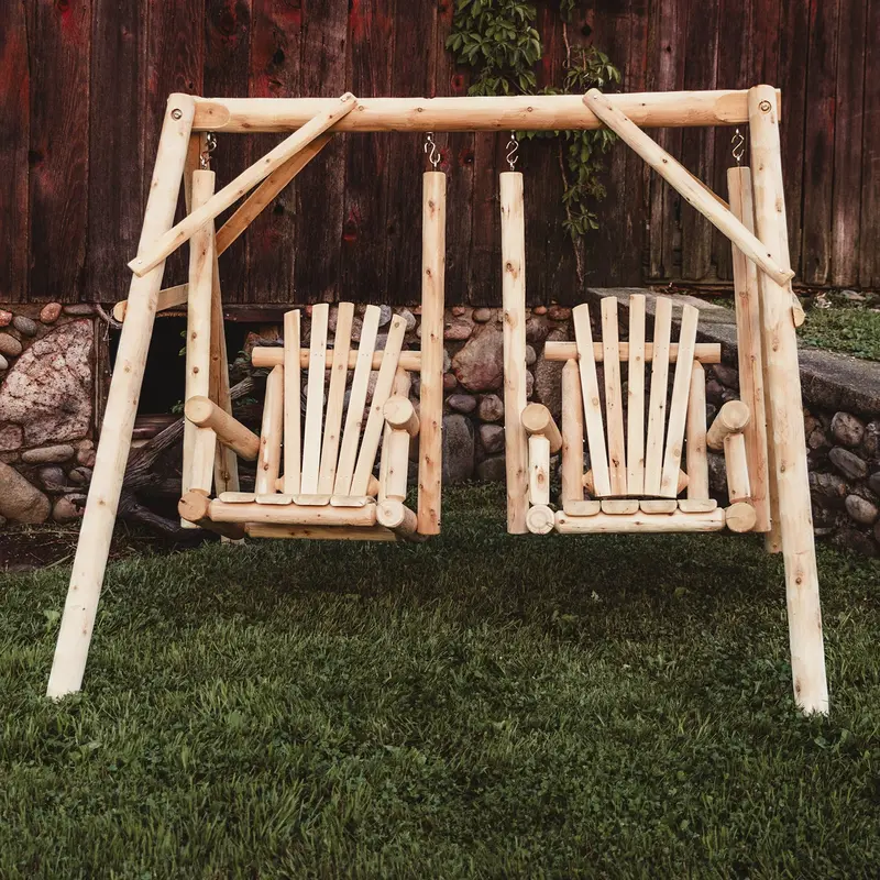 Double-Seat Log-Frame Yard Swing