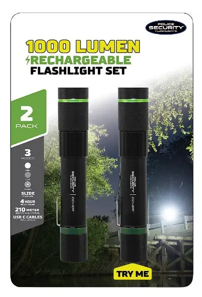 Dual 1000-Lumen Rechargeable Flashlights (2-Pack)