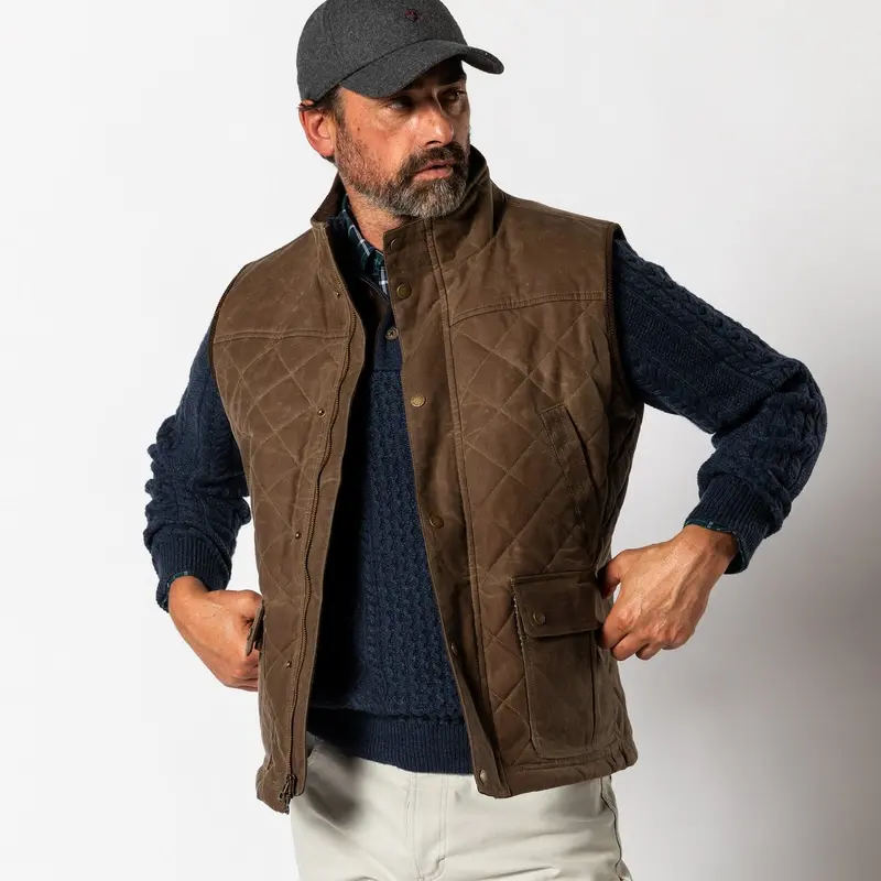 Duck Head Dark Oak Quilted Waxed Duck Canvas Vest for Men